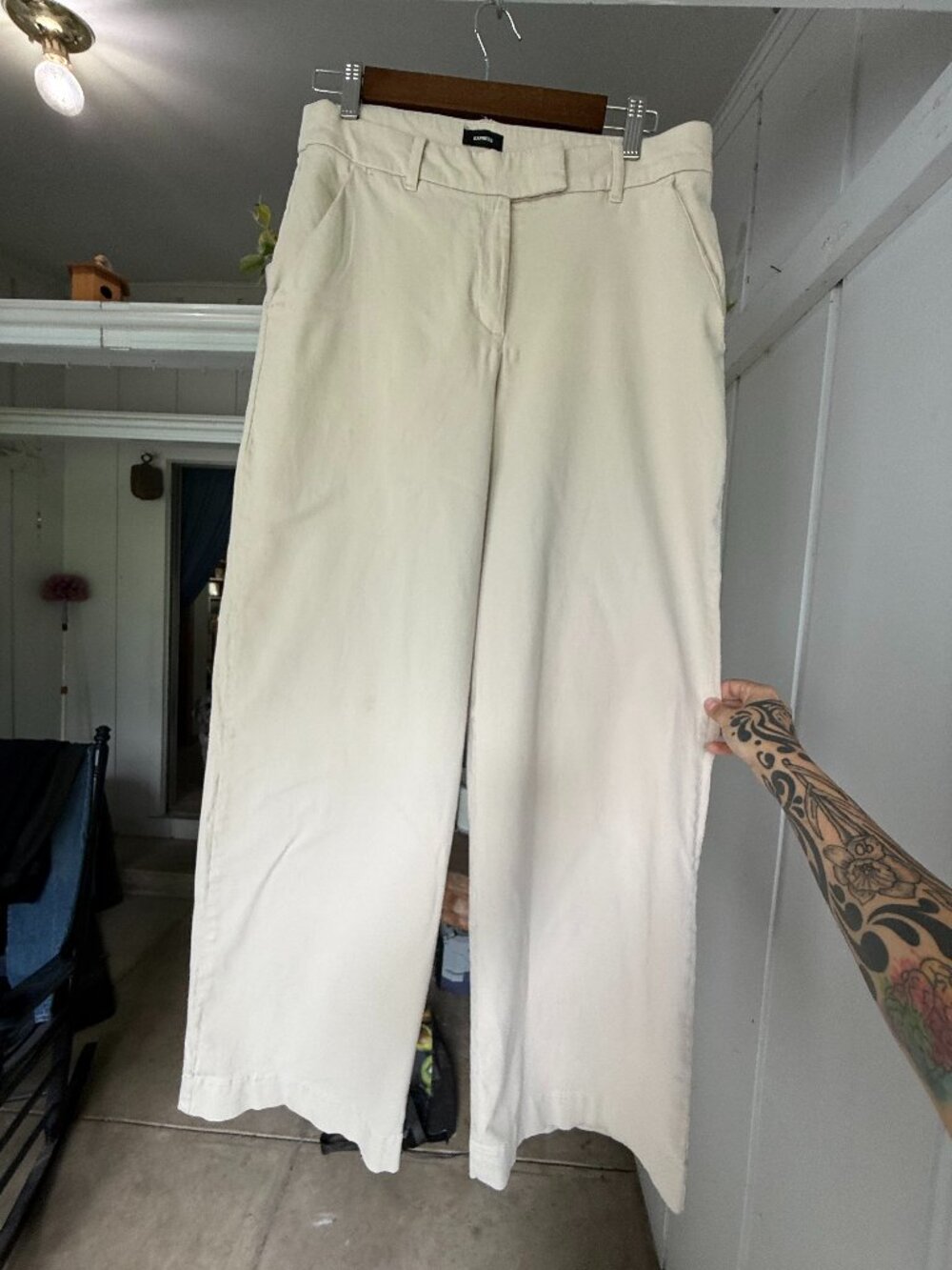 Express Wide Leg Trouser Pants Women's 6R Ivory TENCEL Lyocell Blend